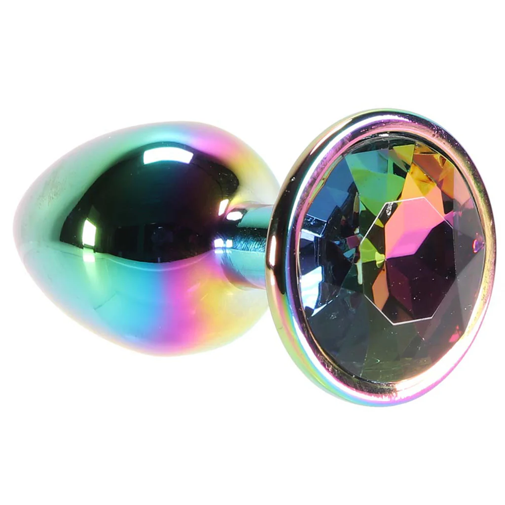 Small Aluminum Plug with Rainbow Gem in Multicolor - Image 5