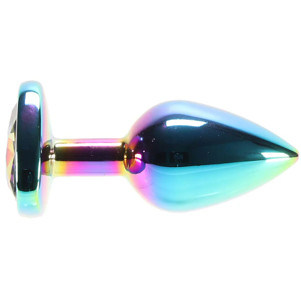Small Aluminum Plug with Rainbow Heart Gem in Multicolor - Image 3