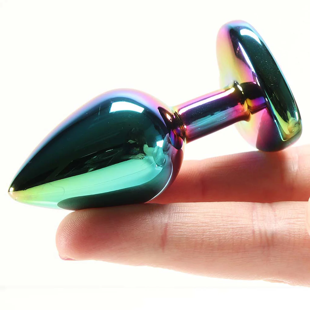 Small Aluminum Plug with Rainbow Heart Gem in Multicolor - Image 4