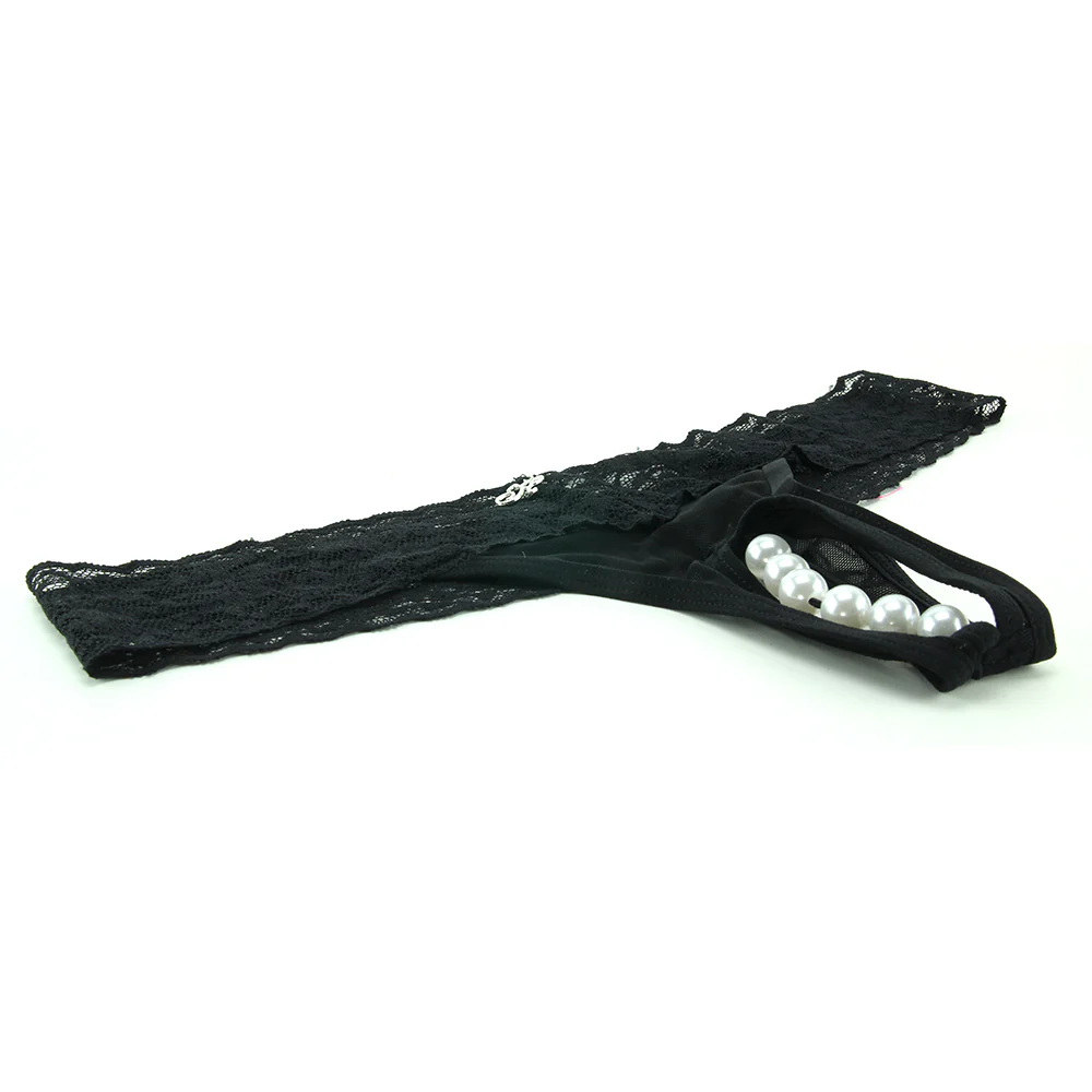 Stimulating Panties with Pearl Pleasure Beads Black /L - Image 3