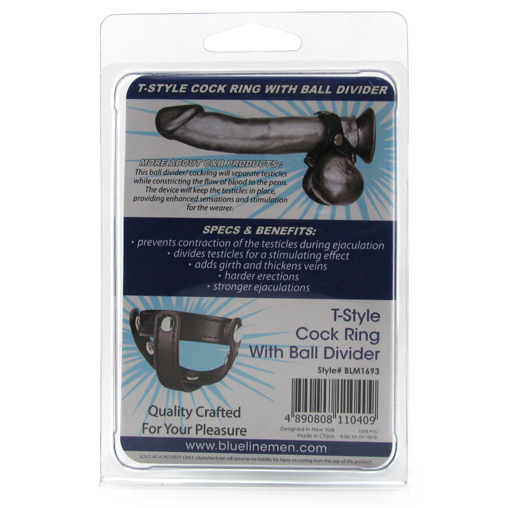 Blue Line T-Style Cock Ring with Ball Divider - Image 5