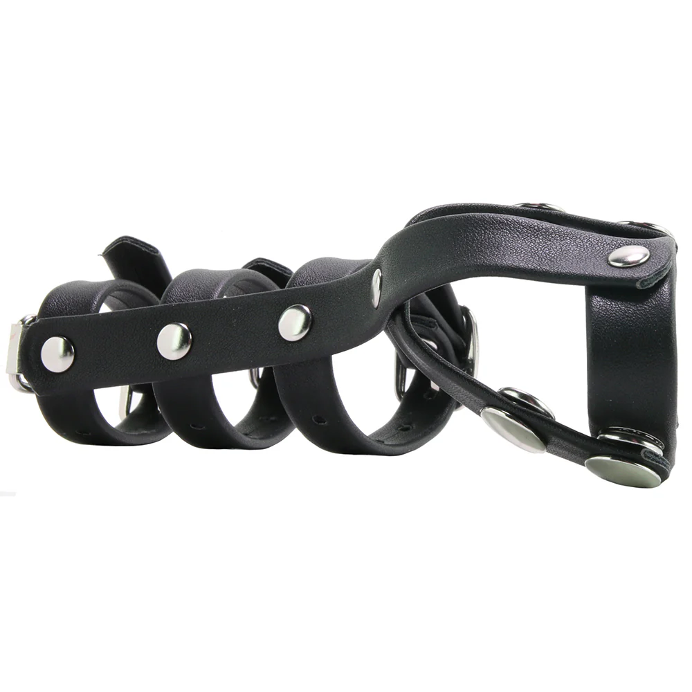 Blue Line Triple Cock and Ball Strap with Leash Lead - Image 5