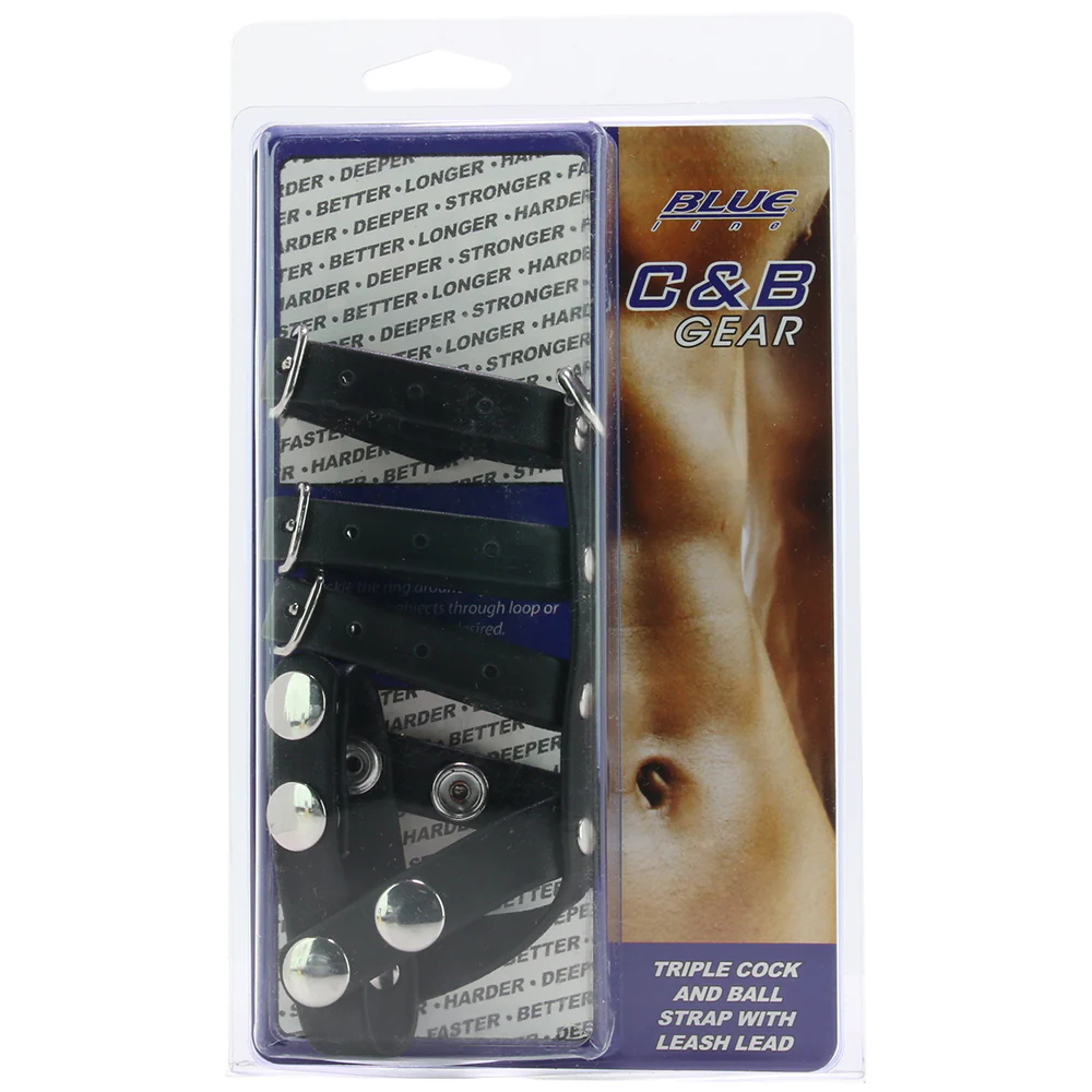 Blue Line Triple Cock and Ball Strap with Leash Lead - Image 6