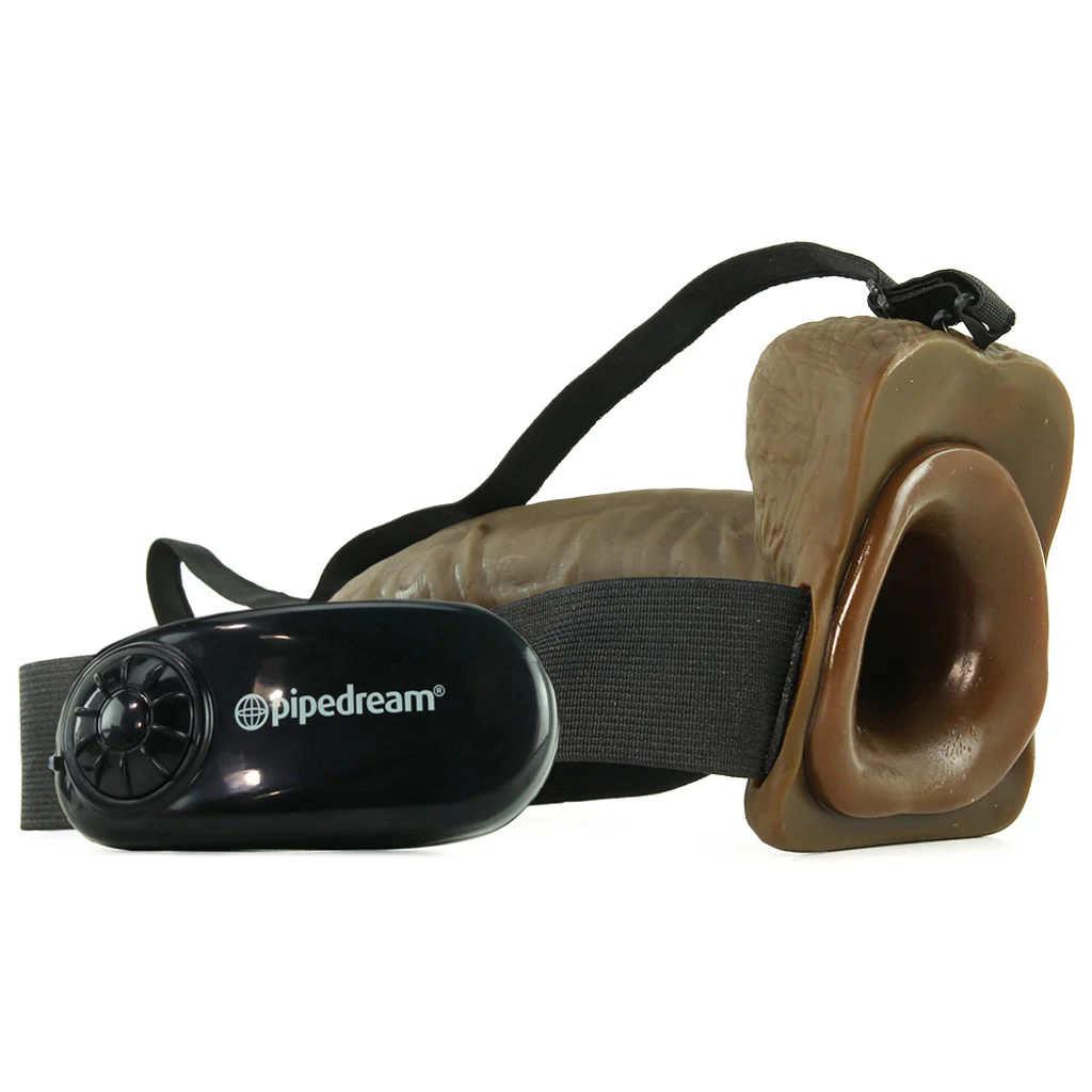 Fetish Fantasy Vibrating 9 Inch Hollow Strap-On in Brown - Image 3