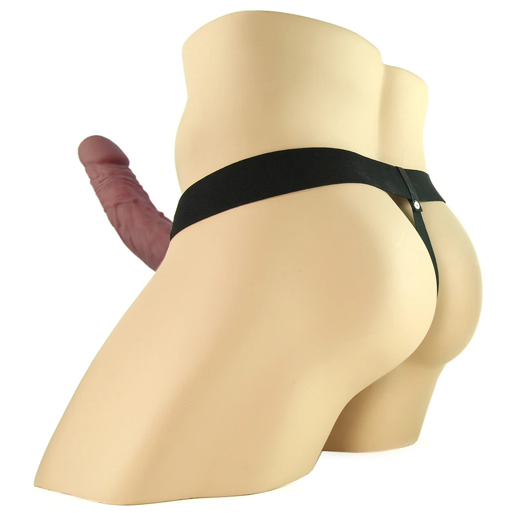 Fetish Fantasy Vibrating 9 Inch Hollow Strap-On in Brown - Image 4