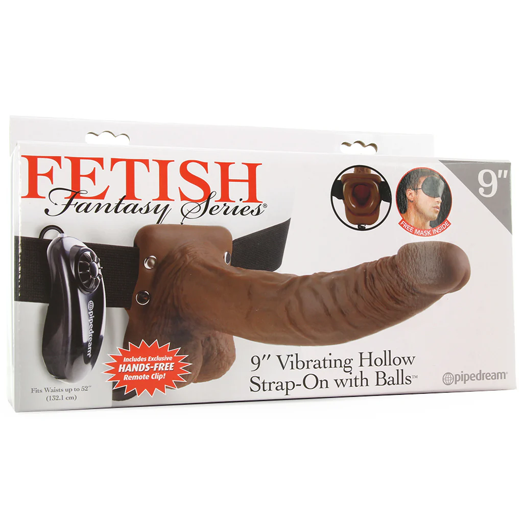 Fetish Fantasy Vibrating 9 Inch Hollow Strap-On in Brown - Image 6